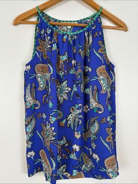 LOFT Royal Blue Paisley Halter Top Womens Small Flowy A-line Cut Spaghetti Strap